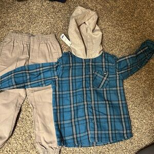 DKNY Blue Plaid Shirt with Gray Hood & Matching Pants